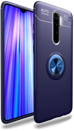 Xiaomi Redmi 8 Kılıf Renkli Silikon Yüzüklü Standlı Auto Focus Ravel Kapak - Mavi - Siyah