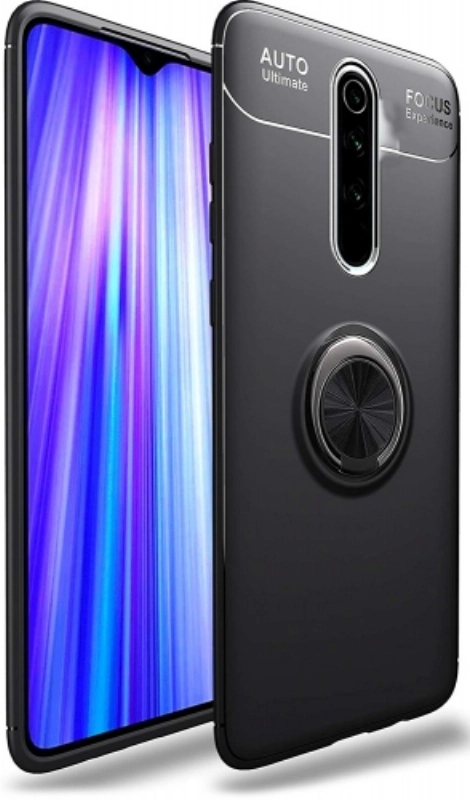 Xiaomi Redmi 8 Kılıf Renkli Silikon Yüzüklü Standlı Auto Focus Ravel Kapak - Siyah