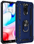 Xiaomi Redmi 8 Kılıf Silikon Zırhlı Standlı Yüzüklü Mıknatıslı Tank Kapak - Lacivert