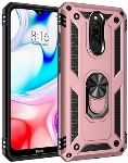 Xiaomi Redmi 8 Kılıf Silikon Zırhlı Standlı Yüzüklü Mıknatıslı Tank Kapak - Rose Gold