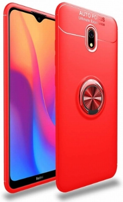 Xiaomi Redmi 8A Kılıf Renkli Silikon Yüzüklü Standlı Auto Focus Ravel Kapak - Kırmızı