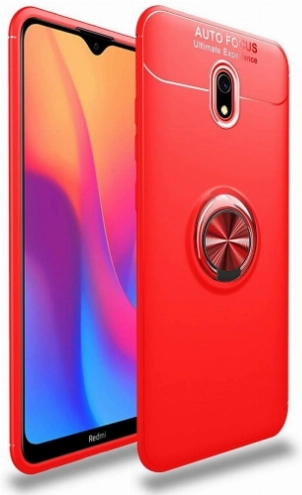 Xiaomi Redmi 8A Kılıf Renkli Silikon Yüzüklü Standlı Auto Focus Ravel Kapak - Kırmızı