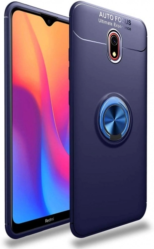 Xiaomi Redmi 8A Kılıf Renkli Silikon Yüzüklü Standlı Auto Focus Ravel Kapak - Mavi