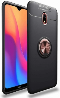 Xiaomi Redmi 8A Kılıf Renkli Silikon Yüzüklü Standlı Auto Focus Ravel Kapak - Rose Gold