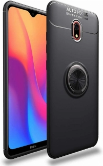 Xiaomi Redmi 8A Kılıf Renkli Silikon Yüzüklü Standlı Auto Focus Ravel Kapak - Siyah