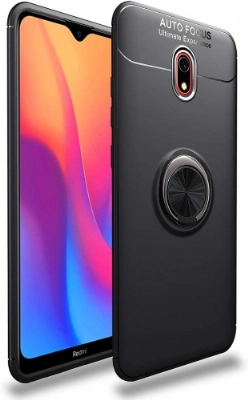 Xiaomi Redmi 8A Kılıf Renkli Silikon Yüzüklü Standlı Auto Focus Ravel Kapak - Siyah