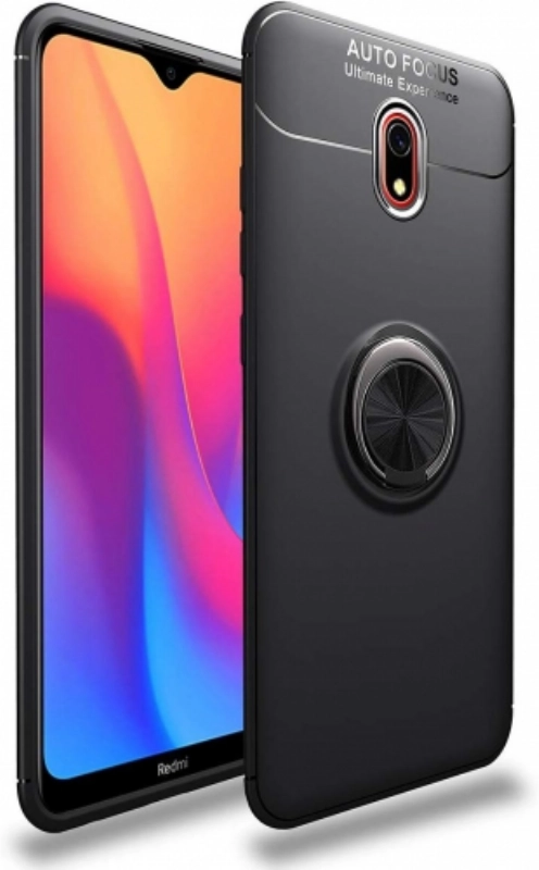 Xiaomi Redmi 8A Kılıf Renkli Silikon Yüzüklü Standlı Auto Focus Ravel Kapak - Siyah