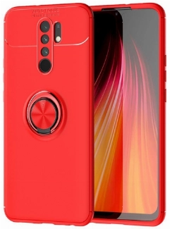 Xiaomi Redmi 9 Kılıf Renkli Silikon Yüzüklü Standlı Auto Focus Ravel Kapak - Kırmızı