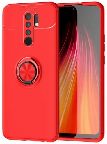 Xiaomi Redmi 9 Kılıf Renkli Silikon Yüzüklü Standlı Auto Focus Ravel Kapak - Kırmızı