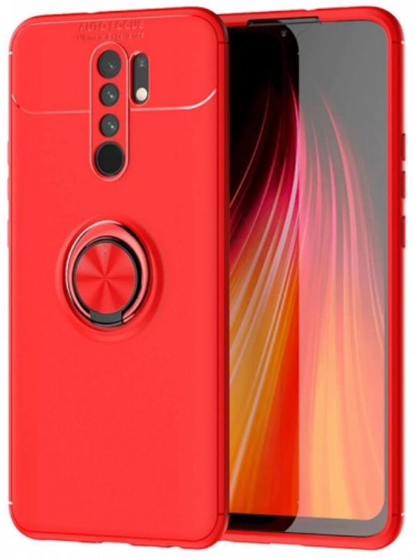 Xiaomi Redmi 9 Kılıf Renkli Silikon Yüzüklü Standlı Auto Focus Ravel Kapak - Kırmızı