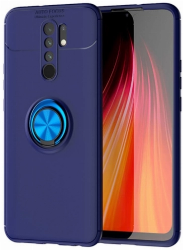 Xiaomi Redmi 9 Kılıf Renkli Silikon Yüzüklü Standlı Auto Focus Ravel Kapak - Mavi