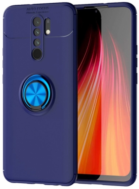 Xiaomi Redmi 9 Kılıf Renkli Silikon Yüzüklü Standlı Auto Focus Ravel Kapak - Mavi