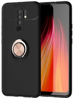 Xiaomi Redmi 9 Kılıf Renkli Silikon Yüzüklü Standlı Auto Focus Ravel Kapak - Rose Gold