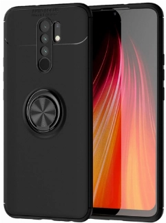 Xiaomi Redmi 9 Kılıf Renkli Silikon Yüzüklü Standlı Auto Focus Ravel Kapak - Siyah