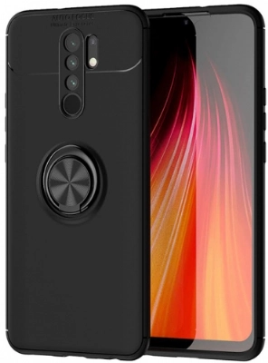 Xiaomi Redmi 9 Kılıf Renkli Silikon Yüzüklü Standlı Auto Focus Ravel Kapak - Siyah