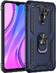 Xiaomi Redmi 9 Kılıf Silikon Zırhlı Standlı Yüzüklü Mıknatıslı Tank Kapak - Lacivert