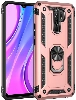 Xiaomi Redmi 9 Kılıf Silikon Zırhlı Standlı Yüzüklü Mıknatıslı Tank Kapak - Rose Gold