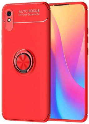 Xiaomi Redmi 9A Kılıf Renkli Silikon Yüzüklü Standlı Auto Focus Ravel Kapak - Kırmızı