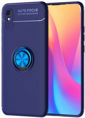 Xiaomi Redmi 9A Kılıf Renkli Silikon Yüzüklü Standlı Auto Focus Ravel Kapak - Mavi