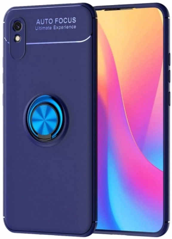 Xiaomi Redmi 9A Kılıf Renkli Silikon Yüzüklü Standlı Auto Focus Ravel Kapak - Mavi