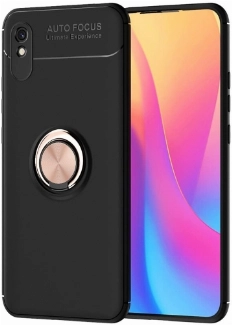 Xiaomi Redmi 9A Kılıf Renkli Silikon Yüzüklü Standlı Auto Focus Ravel Kapak - Rose Gold