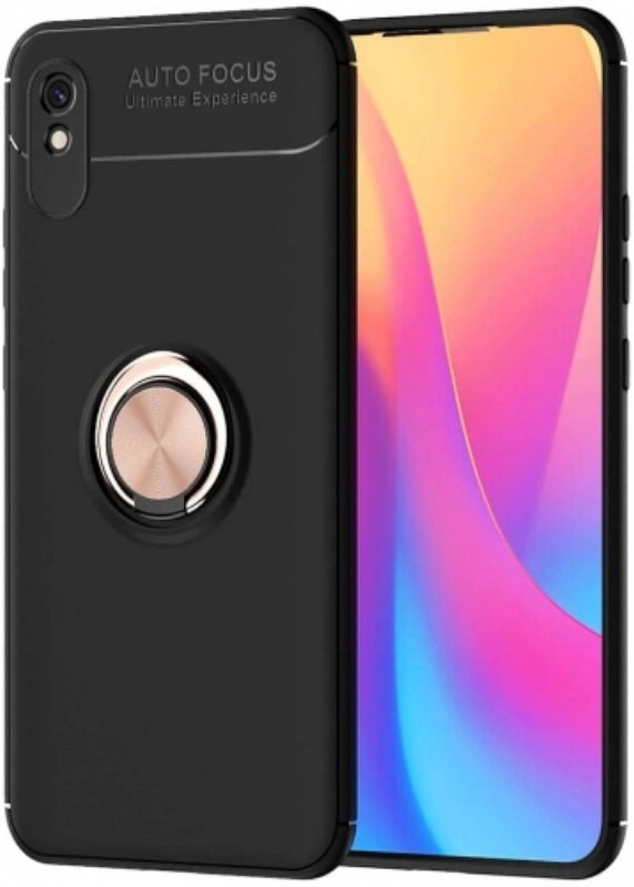 Xiaomi Redmi 9A Kılıf Renkli Silikon Yüzüklü Standlı Auto Focus Ravel Kapak - Rose Gold