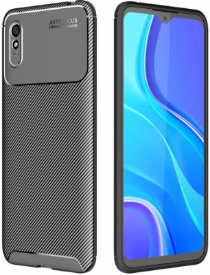 Xiaomi Redmi 9A Kılıf Silikon Parmak İzi Bırakmayan Karbon Soft Negro Kapak - Siyah