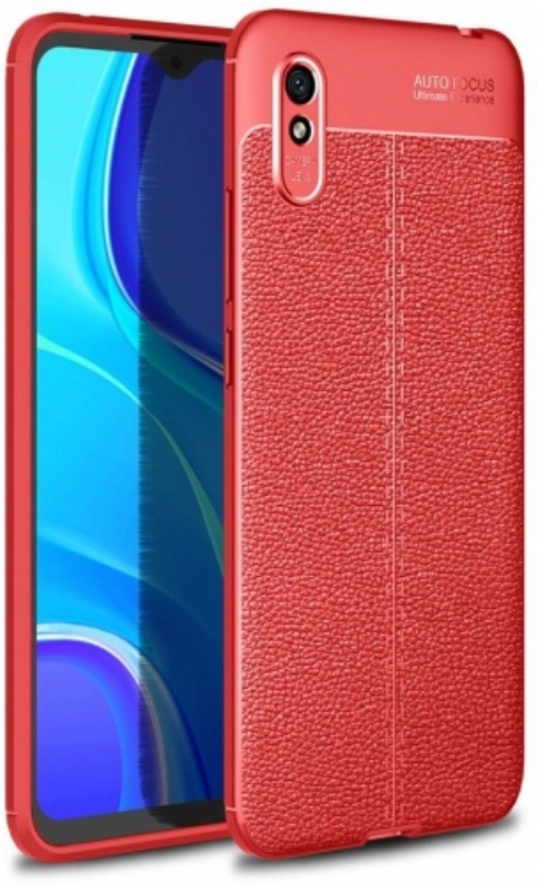 Xiaomi Redmi 9A Kılıf Deri Görünümlü Lüks Parmak İzi Bırakmaz Niss Silikon Kapak - Kırmızı