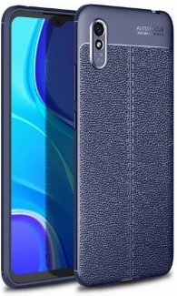 Xiaomi Redmi 9A Kılıf Deri Görünümlü Lüks Parmak İzi Bırakmaz Niss Silikon Kapak - Lacivert