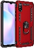 Xiaomi Redmi 9A Kılıf Silikon Zırhlı Standlı Yüzüklü Mıknatıslı Tank Kapak - Kırmızı