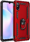 Xiaomi Redmi 9A Kılıf Silikon Zırhlı Standlı Yüzüklü Mıknatıslı Tank Kapak - Kırmızı