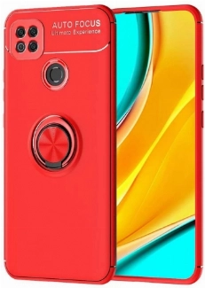 Xiaomi Redmi 9C Kılıf Renkli Silikon Yüzüklü Standlı Auto Focus Ravel Kapak - Kırmızı