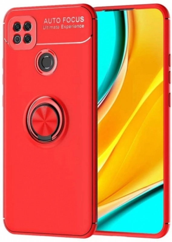 Xiaomi Redmi 9C Kılıf Renkli Silikon Yüzüklü Standlı Auto Focus Ravel Kapak - Kırmızı