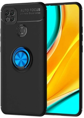 Xiaomi Redmi 9C Kılıf Renkli Silikon Yüzüklü Standlı Auto Focus Ravel Kapak - Mavi - Siyah