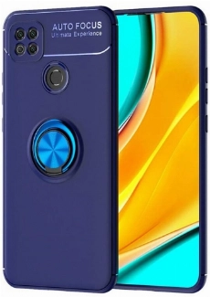 Xiaomi Redmi 9C Kılıf Renkli Silikon Yüzüklü Standlı Auto Focus Ravel Kapak - Mavi