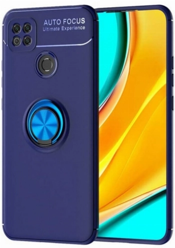 Xiaomi Redmi 9C Kılıf Renkli Silikon Yüzüklü Standlı Auto Focus Ravel Kapak - Mavi