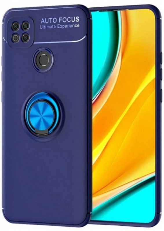 Xiaomi Redmi 9C Kılıf Renkli Silikon Yüzüklü Standlı Auto Focus Ravel Kapak - Mavi