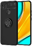 Xiaomi Redmi 9C Kılıf Renkli Silikon Yüzüklü Standlı Auto Focus Ravel Kapak - Siyah