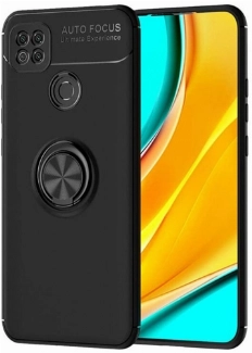 Xiaomi Redmi 9C Kılıf Renkli Silikon Yüzüklü Standlı Auto Focus Ravel Kapak - Siyah