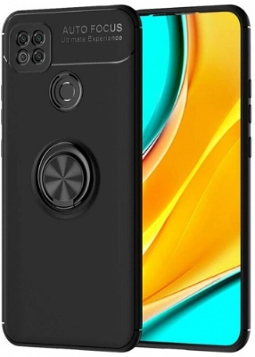 Xiaomi Redmi 9C Kılıf Renkli Silikon Yüzüklü Standlı Auto Focus Ravel Kapak - Siyah