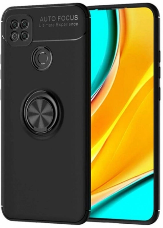 Xiaomi Redmi 9C Kılıf Renkli Silikon Yüzüklü Standlı Auto Focus Ravel Kapak - Siyah