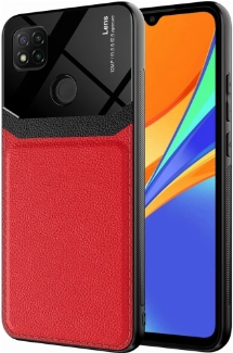 Xiaomi Redmi 9C Kılıf Deri Görünümlü Emiks Kapak - Kırmızı