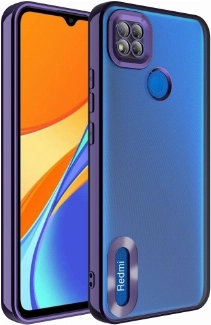 Xiaomi Redmi 9C Kılıf Kamera Lens Korumalı Şeffaf Renkli Logo Gösteren Parlak Kapak - Koyu Mor