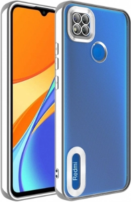 Xiaomi Redmi 9C Kılıf Kamera Lens Korumalı Şeffaf Renkli Logo Gösteren Parlak Kapak - Gümüş