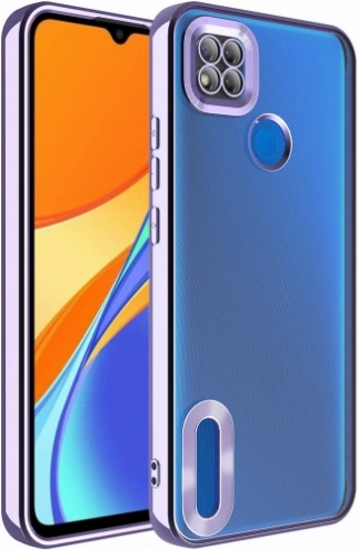 Xiaomi Redmi 9C Kılıf Kamera Lens Korumalı Şeffaf Renkli Logo Gösteren Parlak Kapak - Lila