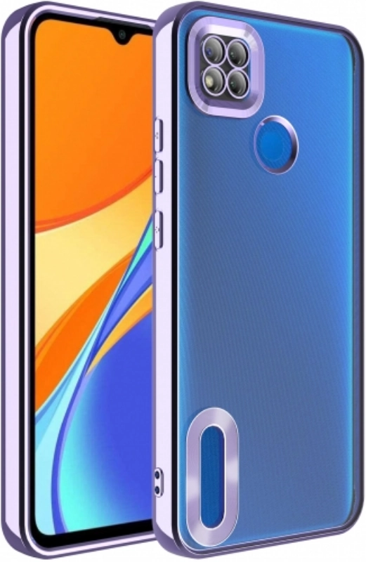 Xiaomi Redmi 9C Kılıf Kamera Lens Korumalı Şeffaf Renkli Logo Gösteren Parlak Kapak - Lila