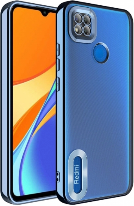 Xiaomi Redmi 9C Kılıf Kamera Lens Korumalı Şeffaf Renkli Logo Gösteren Parlak Kapak - Mavi