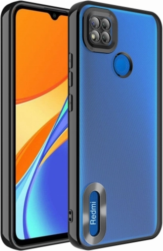 Xiaomi Redmi 9C Kılıf Kamera Lens Korumalı Şeffaf Renkli Logo Gösteren Parlak Kapak - Siyah