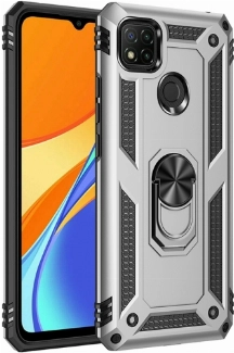 Xiaomi Redmi 9C Kılıf Silikon Zırhlı Standlı Yüzüklü Mıknatıslı Tank Kapak - Gri