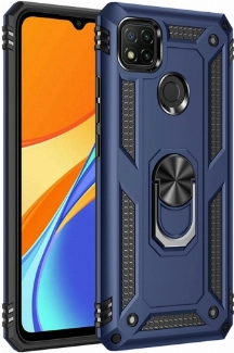 Xiaomi Redmi 9C Kılıf Silikon Zırhlı Standlı Yüzüklü Mıknatıslı Tank Kapak - Lacivert